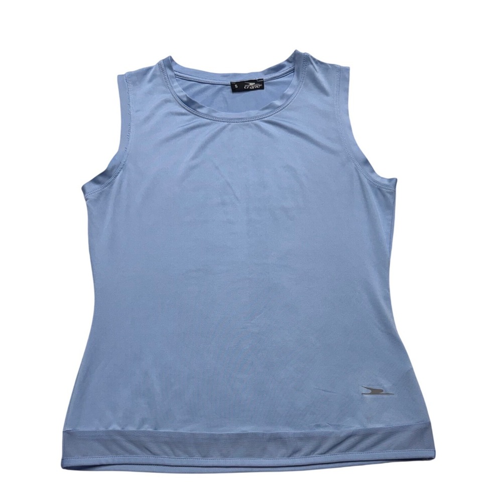 Crane Activewear Tank Top Mesh Hem Stretch Yoga Gym Blue Womens Small S